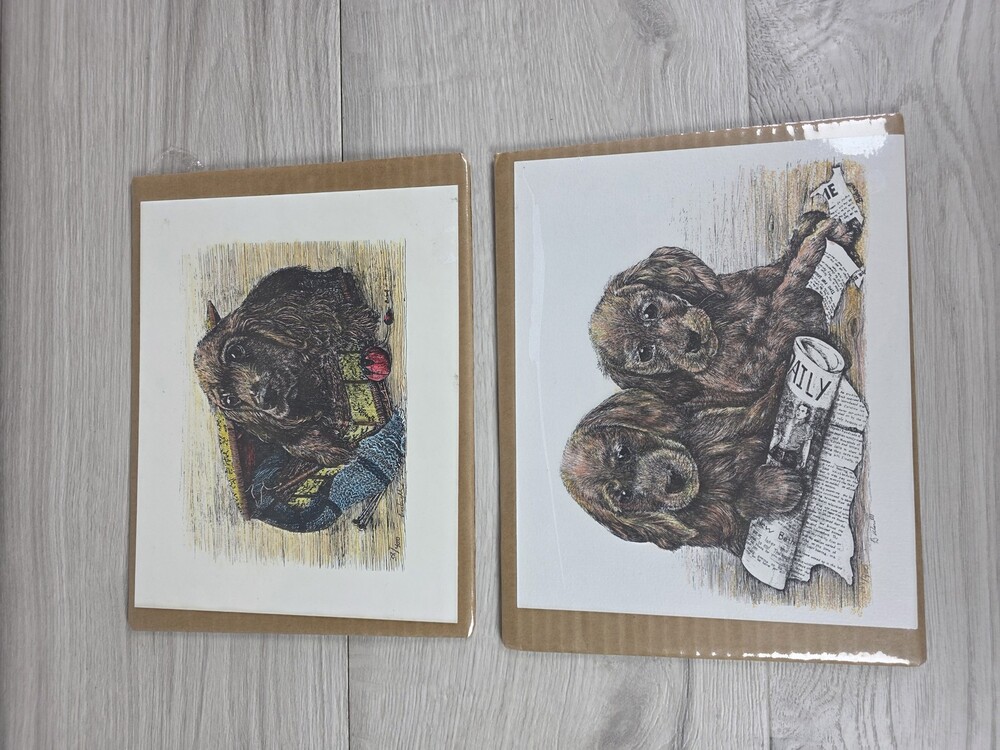 Vtg Set of 2 Limited Edition Dog Illustration Art Prints Signed B. Howell SU27